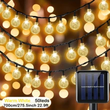 10/20/50/100 Luces de Cadena de Bola de Cristal Alimentadas por Energía Solar LED, Longitud 9.8/16.4/22.9/39.3ft, Impermeables, 8 Modos de Iluminación, Blanco Cálido/Blanco/Púrpura/Azul/Multicolor, Luces de Hada para Jardín, Patio, Balcón, Boda, Fiesta, Navidad, Halloween, Camping, Decoración Festiva, Estética - Cadena de luces de bola de cristal alimentada por energía solar - Ver 30