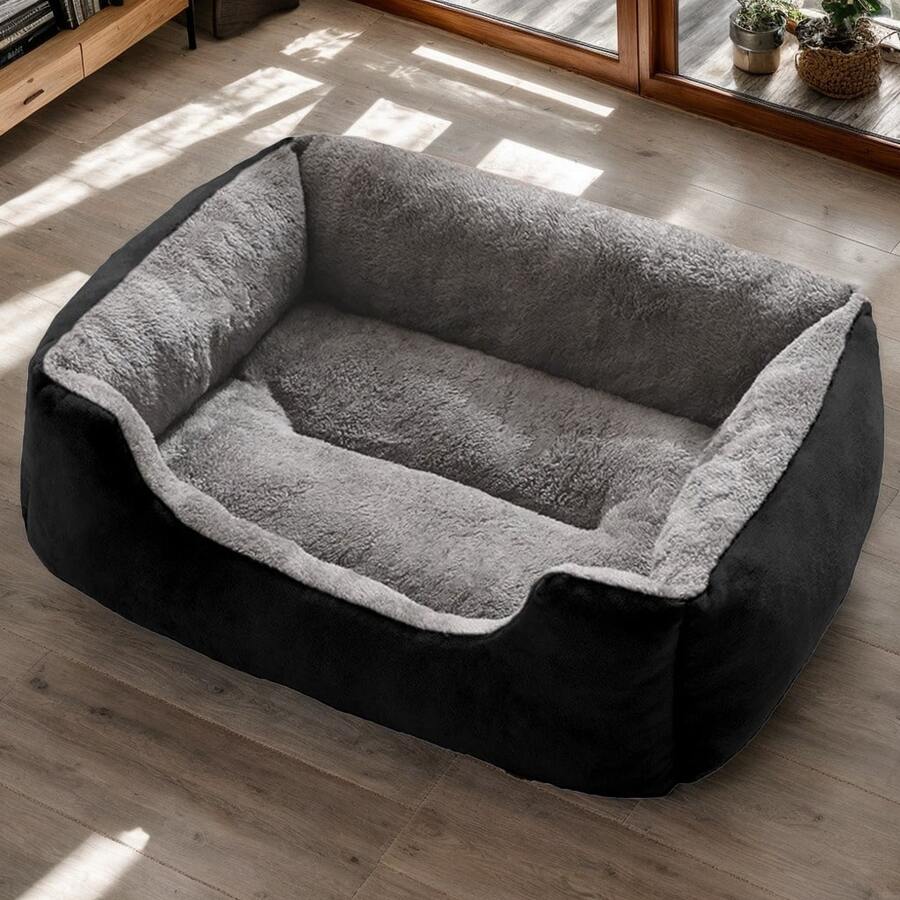 1pc Plush Pet Bed Sofa, Plush Comfort Dog House & Soft Cat Mat – Suitable For Living Room & Bedroom, Non-Slip, Easy To Clean & Machine Washable - 黑色 - 查看 1