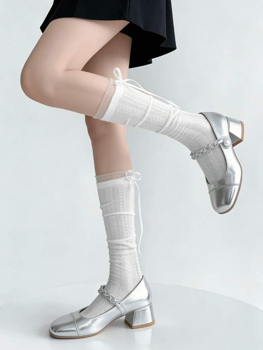1/2 Pairs Lightweight Sweet Versatile Ballet Style Hollow Out Bow Socks, Suitable For Spring & Summer - Multicolor - View 1