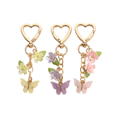 Chaveiro com pingente de borboleta e flores (1 unidade), delicado e charmoso, perfeito para mulheres e meninas, ideal para bolsas e como acessório de joias DIY. Ideal para presentear amigas e amantes de joias.