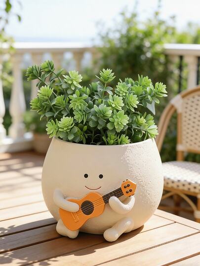 Guitar Player Ukulele Succulent Planter, Creative Decor For Office, Study Room