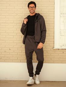 Men's Sweatshirt And Pants Set - Warm And Stylish With Cuffs - Premium Line - Gris - Ver 4