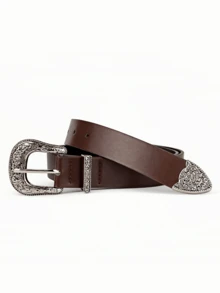1pc Women's Classic Fashion Punk Western Style Denim Decorative Belt - Mocha Brown - View 7