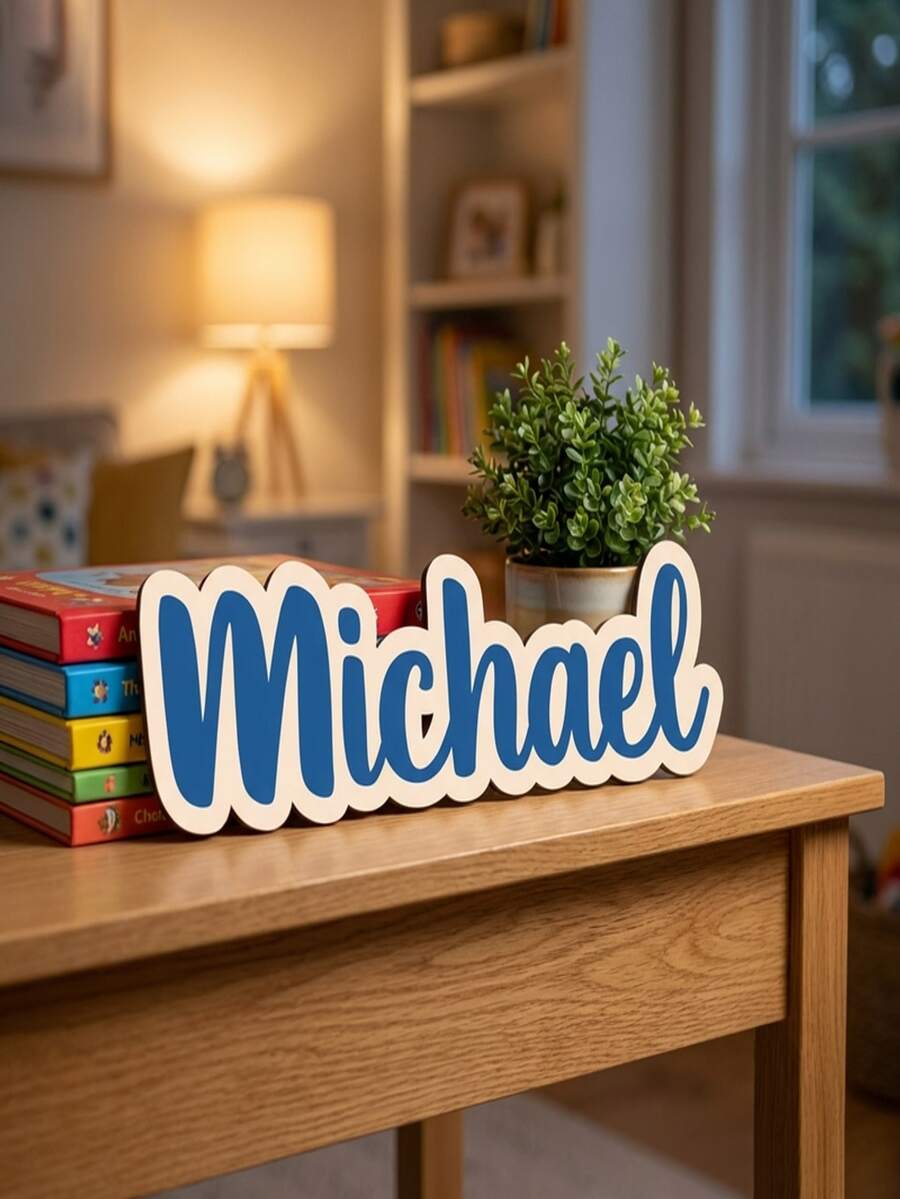 1pc Customized Wooden Name Plate, Suitable For Weddings, Bridal Showers, Personalized Home Gifts, Backdrops, Parties, Valentine's Day And Other Occasions, Engraved With Exquisite Patterns, High-Quality Customization - Wood Color - View 1