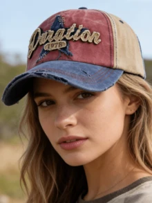 JZML 1pc Unisex Retro Distressed Letter Embroidered Baseball Cap - A - View 4