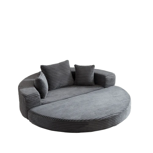 A Versatile Two-In-One Sofa Bed, Ideal For Compact Living Spaces, That Can Be Used As Both A Semi-Circular Sofa And A Round Daybed. The Armrests Feature Fabric Pockets. - Grey - View 1