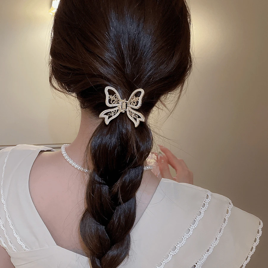 1pc Hollow Butterfly & Iris Flower Pearl Hair Claw - Gold - View 1