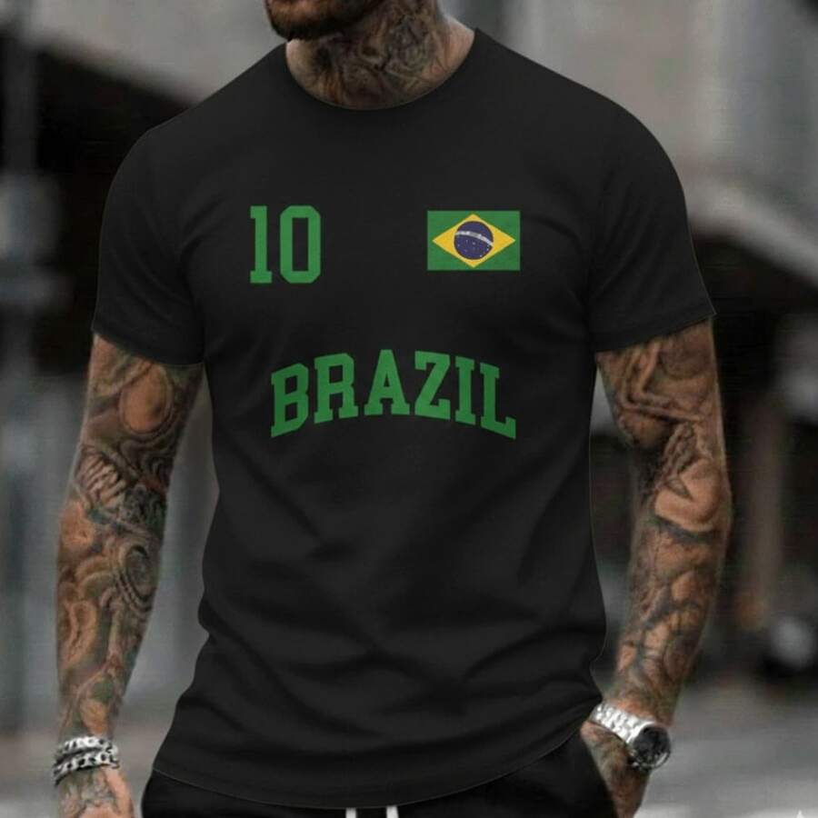 Men's T-Shirt World Cup Brazil 2026 100% Cotton 30.1 Yarn World Cup - 黑色 - 查看 1