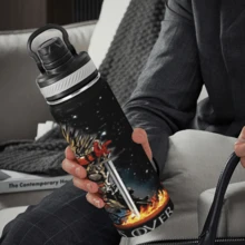 Taza de coche de acero inoxidable Deadpool 304 - Vaso de viaje aislado al vacío de doble pared con tapa a prueba de fugas, diseño de boca ancha de fácil limpieza para coche, oficina, hogar, camping al aire libre, regalo para hombres y mujeres - Negro - Ver 5