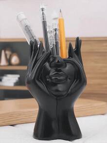 1pc Flagship Makeup Brush Holder, Unique Human Figure Design Holding Face, Suitable For Desktop And Vanity Organizer, Decorative And Practical Makeup Tool Container For Makeup Brushes And Cosmetics, Ideal For Bathroom Or Bedroom Decor - Multicolor - View 7
