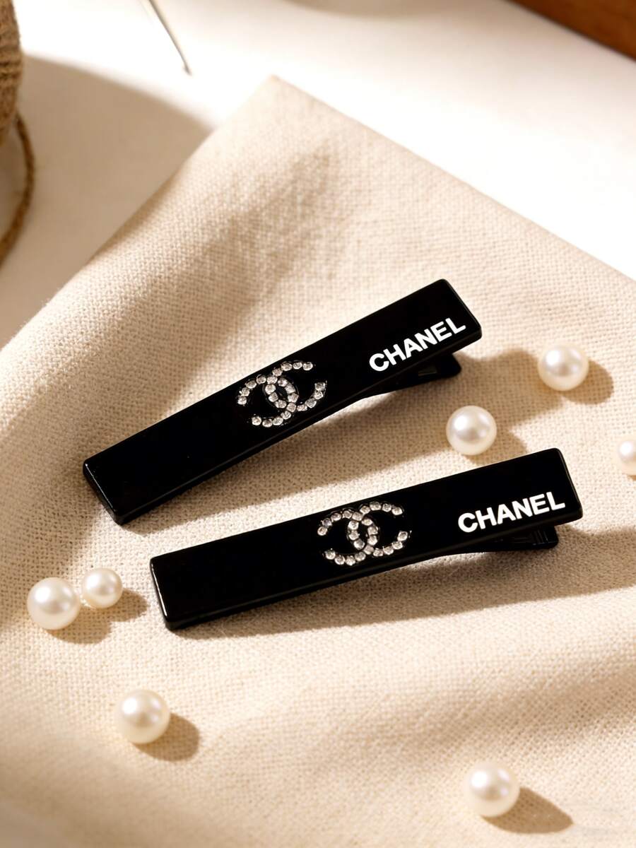 CHANEL Kẹp tóc mỏ vịt đính kim cương đen. Phụ kiện tóc thời trang và dễ thương. Kẹp tóc bên hông sang trọng và cao cấp. Kẹp tóc mái. Phụ kiện đội đầu buổi tối. Tự tay trang trí tóc. - màu đen - Xem 1