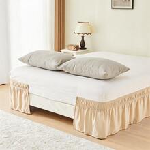 VOLTITO 1pc Elastic Bed Ruffle - Easy Wrap Around Ruffle - Microfiber Bed Skirt With Adjustable Elastic Belt 15 Inch Tailored Drop - Hotel Quality Bedskirt, Fade Resistant (T/F/Q/K) - Màu be - Xem 5