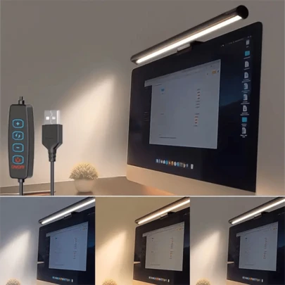 Đèn LED chiếu màn hình, đèn nền màn hình máy tính, đèn chiếu sáng trong nhà, đèn bàn, điều chỉnh được ba màu, điều khiển bằng dây USB ba nút, góc điều chỉnh 45 độ, đèn máy tính, đèn bảo vệ mắt, đèn đọc sách