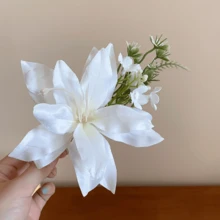 1个布艺花朵叶子侧边发夹（鸭嘴夹） - 彩色 - 查看 6