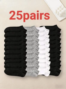 20/30 Pairs Women Black White Grey Ankle Socks, Fashionable Minimalist Short Socks - Black - View 25