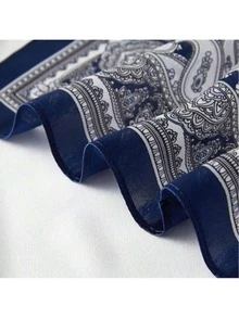 1 Piece Of Imitation Silk Floral Print 70*70cm Scarf, Suitable For Women's Headscarves, Hair Bands, Scarves, Bags, And Decorative Multi-Functional Accessories. Perfect Gift For Mother's Day And Girlfriend - Blue - View 7