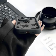 Esta funda para teléfono con estampado de nudos negros y terciopelo es compatible con Apple  16E/15/14/13/12/11/Pro/PLUS/Pro Max/MINI, S/A/M/NOTE, S/G/EDGE/E, Transition Spark/HANTOM/CAMON/INFINIX, Honor 400/PLAY/X/Y, OPPO Reno/A/F, 14/Redmi/POCO/NOTE y otros modelos. Está hecha de TPU transparente, sencillo, elegante y duradero. Es una opción ideal para el Día de San Valentín, Halloween, Navidad, para uso personal o como regalo. - Café integral - Ver 6