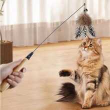 1pc Pearl Feather Cat Teaser Wand Toy - Black and White - View 9