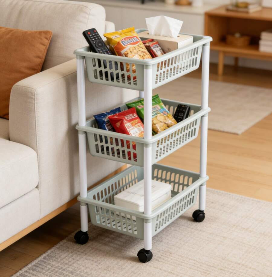 HOMYGO-Carrito Organizador de 3 Niveles con Ruedas | Estante Multiusos para Hogar, Baño y Cocina | Disponible en Varios Colores-verde claro - verde menta - Ver 1