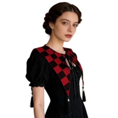 1 chiếc cổ áo tua rua họa tiết hình thoi kiểu retro bằng polyester, có thể tháo rời, phù hợp với váy và áo sơ mi, phụ kiện phối đồ phong cách Gothic Lolita cổ điển, thích hợp cho mọi mùa.