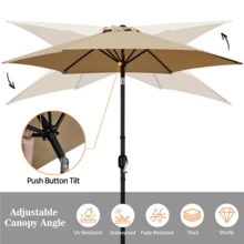 Butterslay 9FT Outdoor Umbrella 6 Ribs Market Umbrella With Push Button Tilt Patio Table Umbrella Garden Weather-Resistant Canopy, Shade 4 To 6 People, Easy Assembly, Grey/Navy Blue/Orange/Red/Royal Blue/Sky Blue/Tan/Turquoise/Yellow/Burgundy/Black/Brown/Cream/Dark Green/Grass Green - Tan - 查看 7