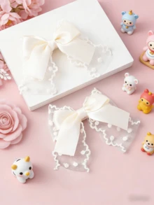 Bộ 2 kẹp tóc nơ mùa xuân/hè mới, kẹp tóc mái dễ thương đa năng, phụ kiện tóc ruy băng thanh lịch. - Màu be - Xem 4