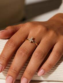 Charm-In 18K Gold Plated Copper Cubic Zirconia Cross Ring, Delicate Faith Ring For Women, Suitable For Baptism And Daily Wear - Gold - View 2