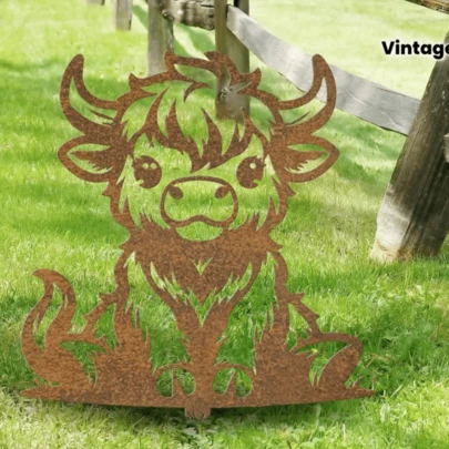 1pc Acrylic Cartoon Cow Garden Stake, Rustic Style Vintage Garden Decor, Ground Insertion Design, Large Distressed Cow Stake For Outdoor Lawn, Yard Or Park Decoration