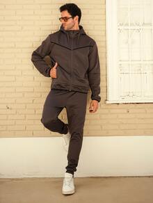 Men's Sweatshirt And Pants Set - Warm And Stylish With Cuffs - Premium Line - Gris - Ver 1