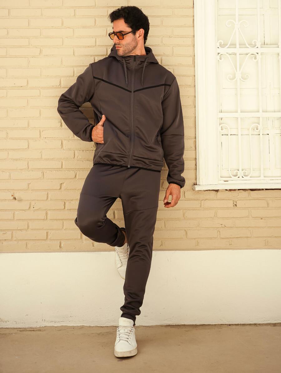 Men's Sweatshirt And Pants Set - Warm And Stylish With Cuffs - Premium Line - Gris - Ver 1
