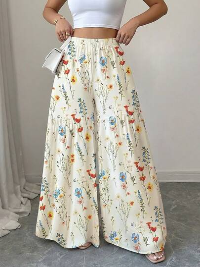 Quần ống rộng họa tiết hoa phong cách Boho mùa hè cho nữ, quần palazzo xếp tầng dáng suông cạp cao co giãn kiểu vintage, quần dài phong cách boho thoải mái cho kỳ nghỉ biển, quần maxi dáng chữ A rộng rãi thanh lịch cho trang phục hàng ngày.