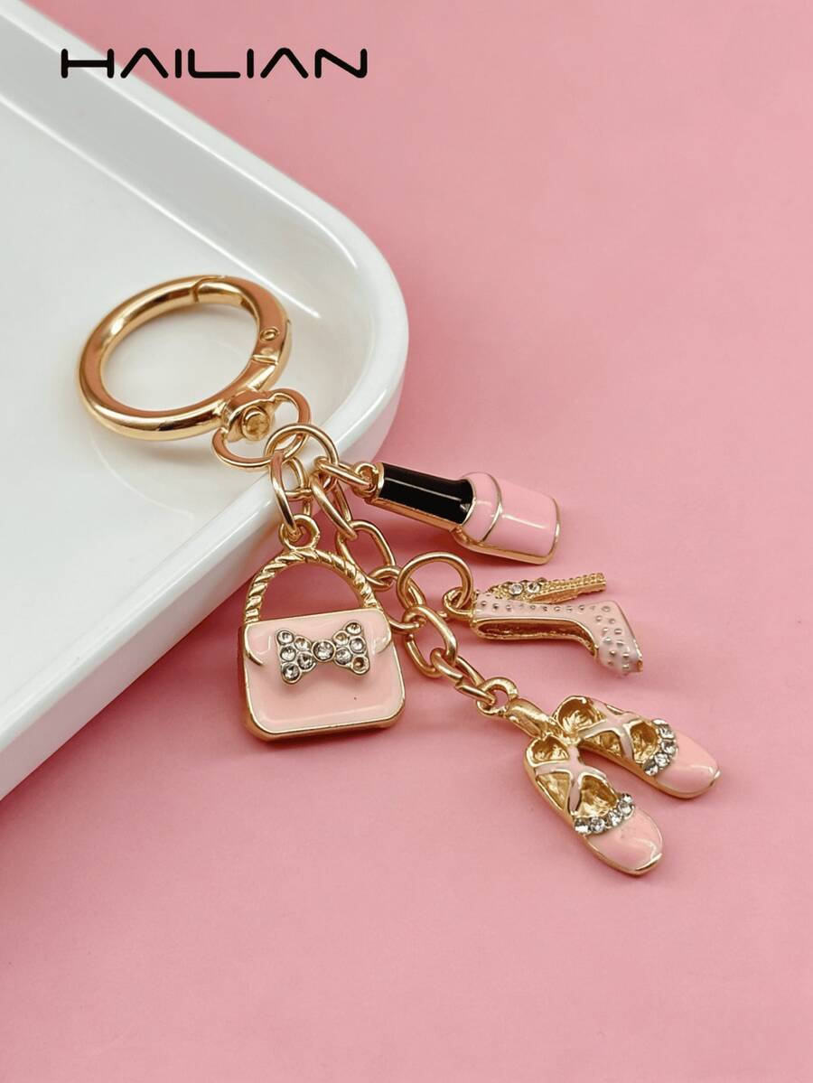 HAILIAN 女款極簡酒紅色香水高跟鞋指甲油設計包包吊飾鑰匙圈,情人節送給閨蜜的禮物 - 粉色 - 查看 1