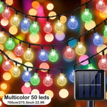 10/20/50/100 Luces de Cadena de Bola de Cristal Alimentadas por Energía Solar LED, Longitud 9.8/16.4/22.9/39.3ft, Impermeables, 8 Modos de Iluminación, Blanco Cálido/Blanco/Púrpura/Azul/Multicolor, Luces de Hada para Jardín, Patio, Balcón, Boda, Fiesta, Navidad, Halloween, Camping, Decoración Festiva, Estética - Cadena de luces de bola de cristal alimentada por energía solar - Ver 14