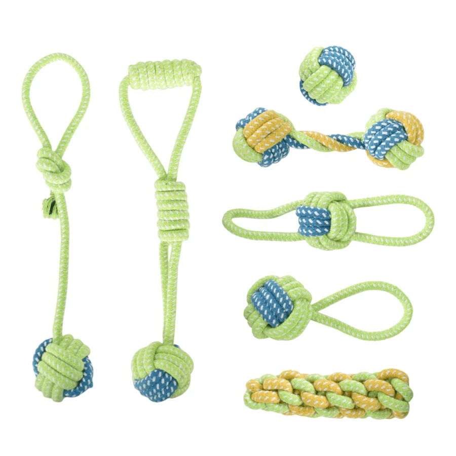 Dog Toy Rope With Knot 5-Piece Set Puppy Chew Toy Puppy Toy Indestructible Teeth Training Cotton Dog Ropes Set For Dogs Puppies Cats Pets - Mint Green - View 1
