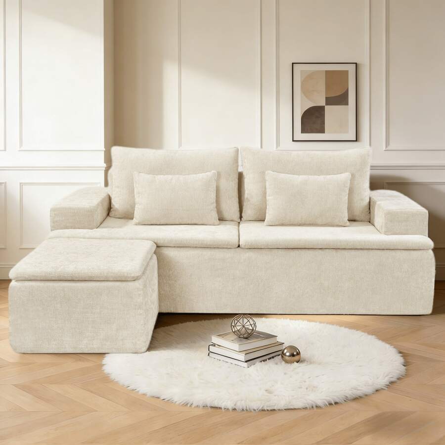 83.07" L Shaped Modular Sectional Sofa With Ottoman, Cloud Boneless Couch With Layered Cushion,Flexible Module Combination For Living Room Apartment Bedroom Office, No Assembly, In A Box - 米色 - 查看 1