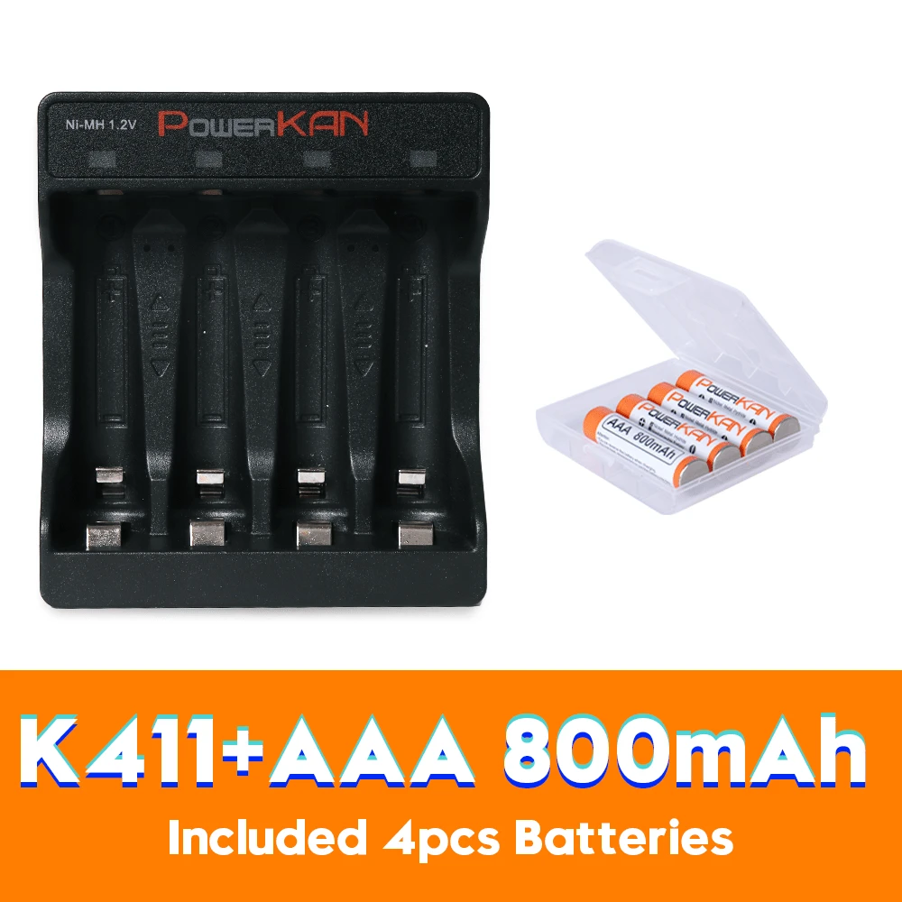 POWERKAN 必备充电套装：独立四槽 USB 电池充电器 + 4 节 1.2V AAA 可充电电池，适用于日常家用电子产品的高速充电 - 是 - 查看 1
