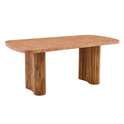 Mesa de comedor color nogal con pedestal arqueado – dimensiones 180*90 cm, multifuncional para comedor y zona de recepción en el hogar moderno, diseño elegante - madera - Ver 1