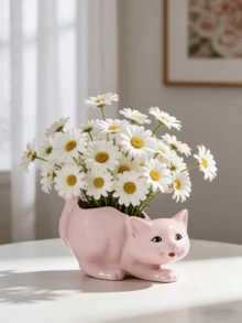 1个粉色卧猫花瓶，树脂材质，现代装饰礼品，家居装饰摆件，置物架装饰，餐桌中心摆件，客厅装饰，抽象艺术雕塑装饰，餐厅中心摆件 - 多款 - 查看 2