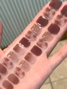 Tiras de gel de uñas semi curadas, 20 piezas de envoltorios de calidad de salón de larga duración, pegatinas de gel de uñas de fácil aplicación y remoción con luz UV - Granate - Ver 6