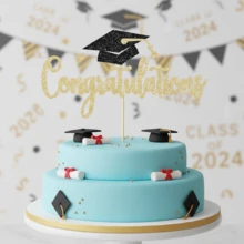 1 pieza Decoración de tarta Congrats Grad con brillo dorado - Decoraciones para fiesta de graduación Clase de 2026, Inserción de gorra brillante para celebración de graduación - ¡Felicidades por tu graduación! - View 4