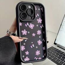 Esta funda para teléfono con estampado de mariposas y corazones morados es compatible con Apple  16E/15/14/13/12/11/PRO/PLUS/PROMAX/MINI, S/A/M/NOTE, S/G/EDGE/E, Transition Spark/HANTOM/CAMON/INFINIX, Honor 400/PLAY/X/Y, OPPO Reno/A/F, 14/Redmi/POCO/NOTE y otros modelos. Está hecha de TPU transparente, sencillo, elegante y duradero. Es una opción ideal para San Valentín, Halloween, Navidad, para uso personal o como regalo. - Negro - Ver 10