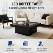FKWin LED Infinity Mirror Coffee Table For Living Room - 黑色 - 查看 9