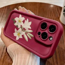 Esta funda retro con estampado de lirios blancos pintados a mano es compatible con Apple  16E/15/14/13/12/11/PRO/PLUS/PROMAX/MINI, S/A/M/NOTE, S/G/EDGE/E, Transition Spark/HANTOM/CAMON/INFINIX, Honor 400/PLAY/X/Y, OPPO Reno/A/F, 14/Redmi/POCO/NOTE y otros modelos. Está fabricada en TPU transparente, sencillo, elegante y resistente. Es una opción ideal para San Valentín, Halloween, Navidad, para uso personal o como regalo. - Café integral - Ver 8