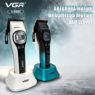  Máy cắt tóc chuyên nghiệp VGR, tốc độ điều chỉnh được, máy tỉa tóc điện tử màn hình kỹ thuật số, máy cắt tóc không dây, đế sạc, máy cắt tóc thợ cắt tóc, máy tỉa tóc kim loại dành cho nam giới V-888C
