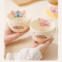 Disney Juego de vajilla de cerámica con diseño de Stitch, cuenco de arroz para el hogar, juego de cuenco y plato de alta calidad, set de regalo - Multicolor - Ver 6