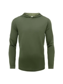 Pack de 4 Playeras con Capucha y Manga Larga para Hombre, Malla Micro Poliéster 150gsm, Transpirable, 8 Colores - Verde Oliva - Ver 3