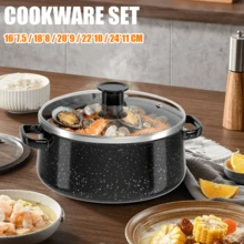 5PCS Induction Non Stick Enamelware Cookware Cooking Pots Pan With Lids Set, Black - View 2