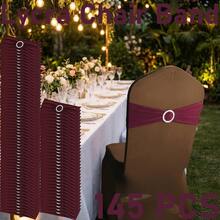 95 Pcs Burgundy Spandex Chair Ties With Smooth Milk Silk Material, Elegant Elastic Chair Sashes For Wedding, Birthday, Banquet, Hotel, Restaurant, Graduation, Anniversary, Church, Festival Party And Various Celebration Decoration - 酒紅色 - 查看 6