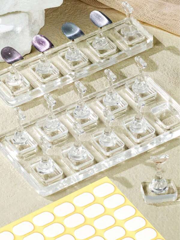 Acrylic Transparent Nail Art Display Stand, Nail Art Display Rack, Fake Nail Practice Display Stand, Fixed Adhesive Strip, Nail Art Accessories, Nail Art DIY Styling Design Tools