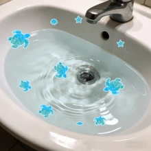 1张可爱发光蓝色海豚马桶贴纸，水彩海洋动物装饰贴纸，浴室马桶装饰，可移除乙烯基贴纸 - 彩色 - 查看 6